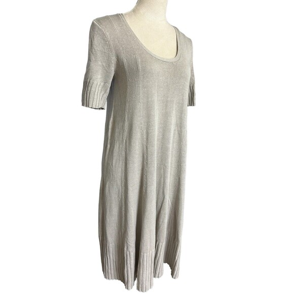 J Jill  Sweater Dress Beige Neutral Linen Blend Short Sleeves Pullover Women M/L - Picture 4 of 8